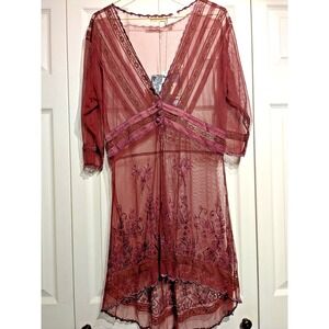 Nataya Dress Womens M Plum Purple Embroidered Mesh Lace Sheer Boho ALT-3 NWT